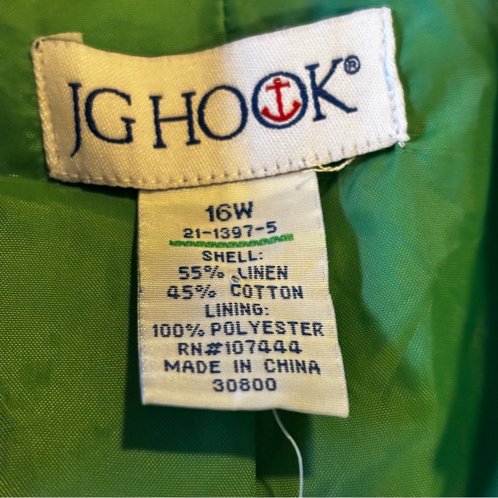 JG HOOK Sz 16W Green Button Front Linen blend Lined Jacket - Picture 5 of 8
